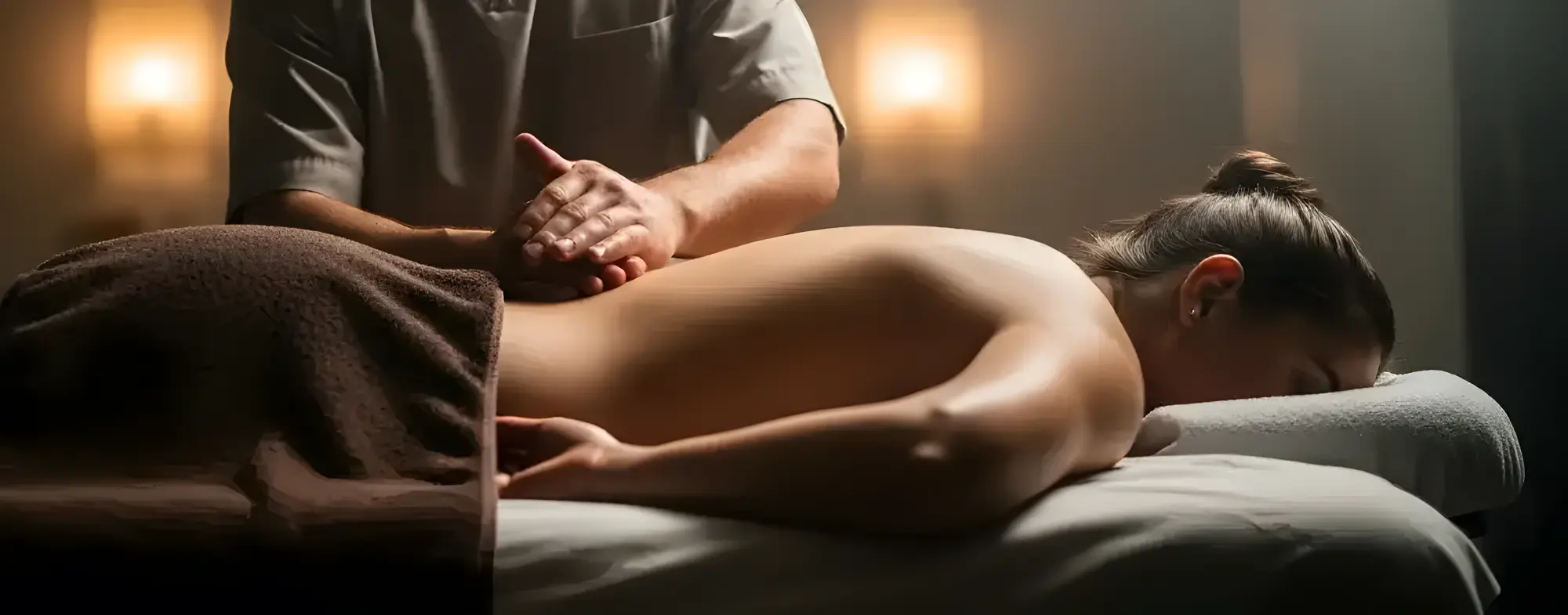 Massage therapy session with warm towels and tranquil spa atmosphere.